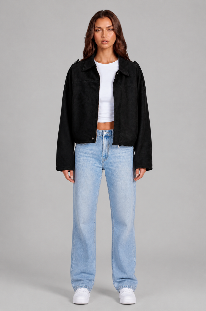Cropped Oversized Suede Jacket - view 15