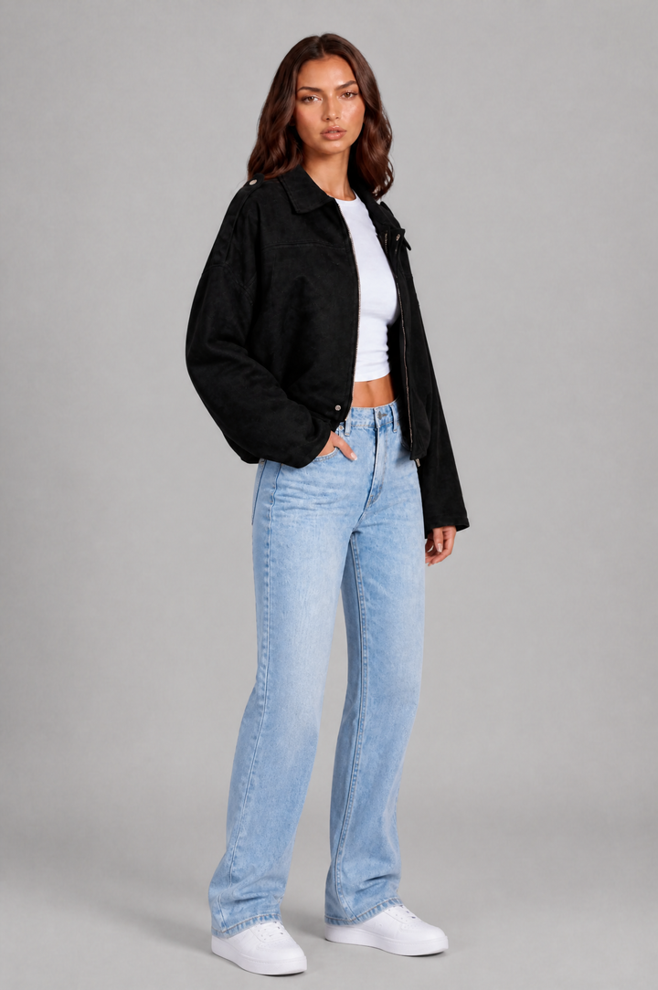 Cropped Oversized Suede Jacket - view 17