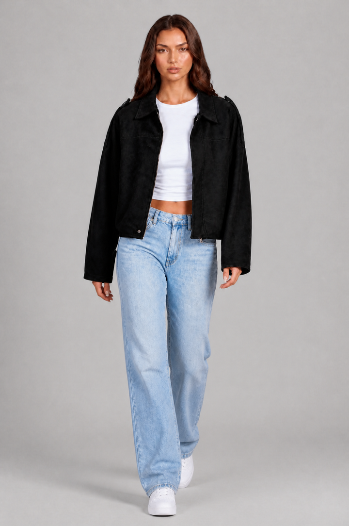 Cropped Oversized Suede Jacket - view 16