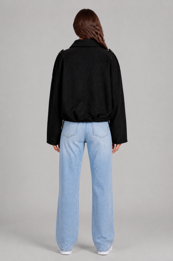 Cropped Oversized Suede Jacket - view 19
