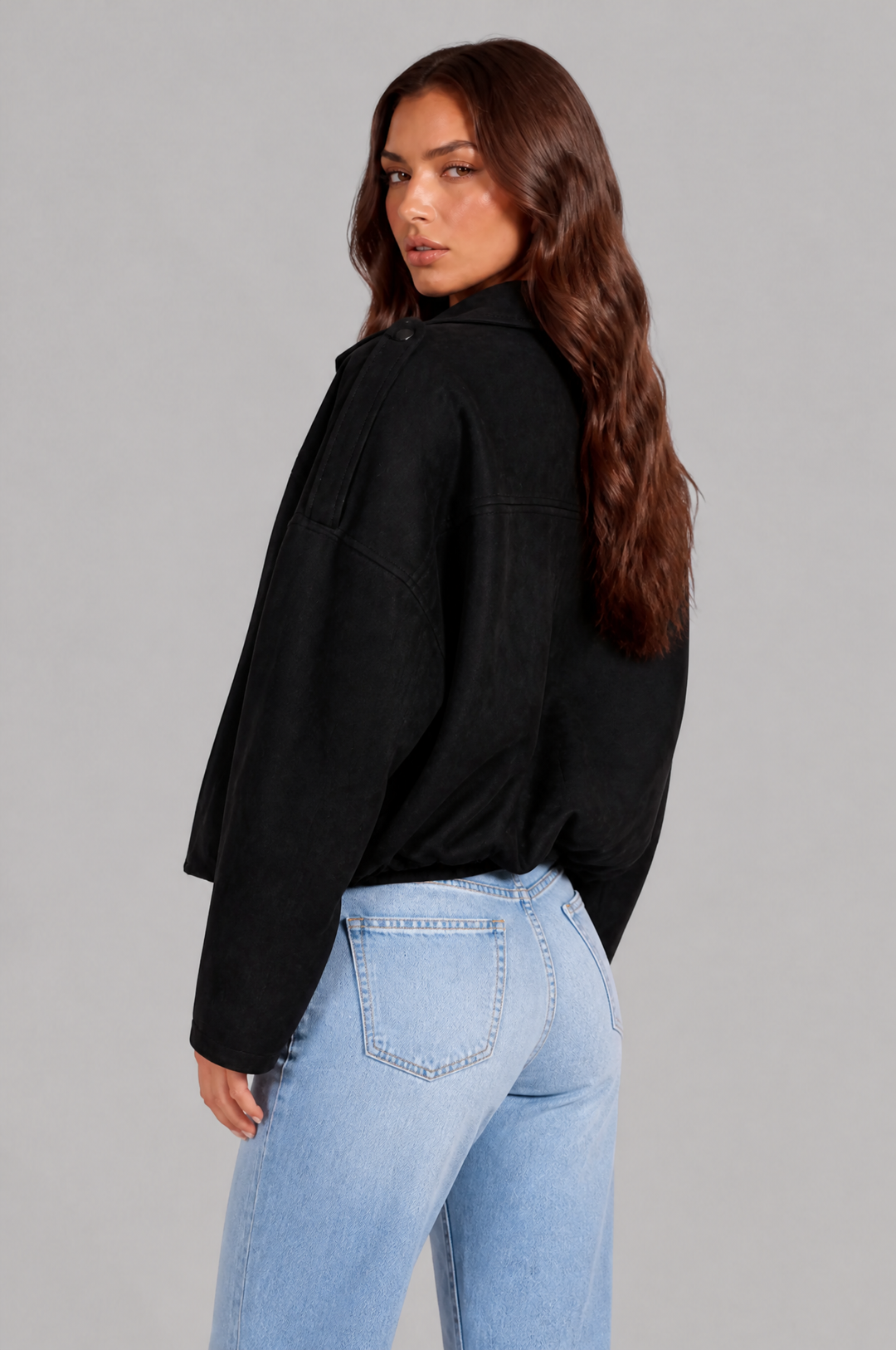 Cropped Oversized Suede Jacket - view 18