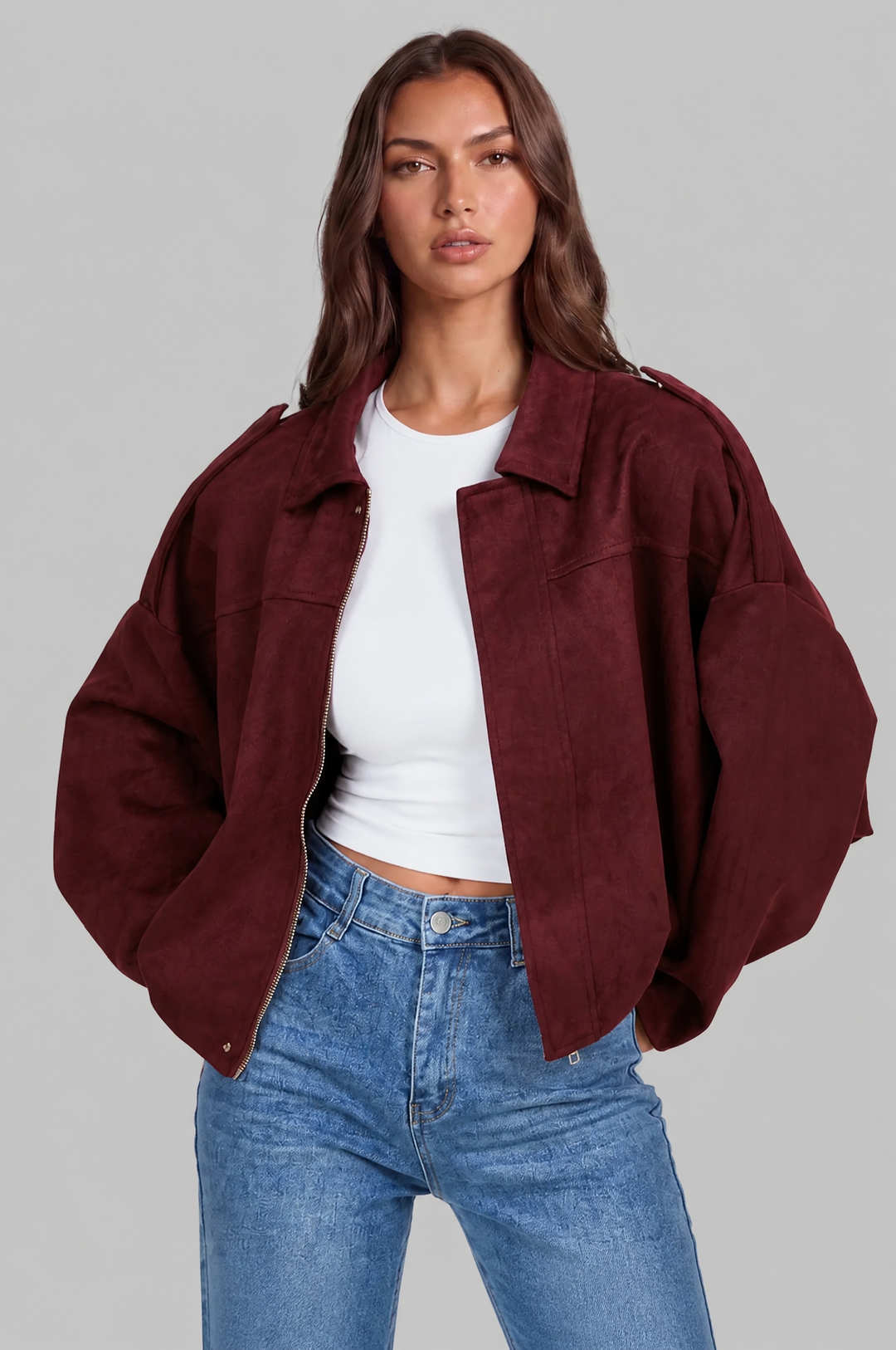 Cropped Oversized Suede Jacket - view 20