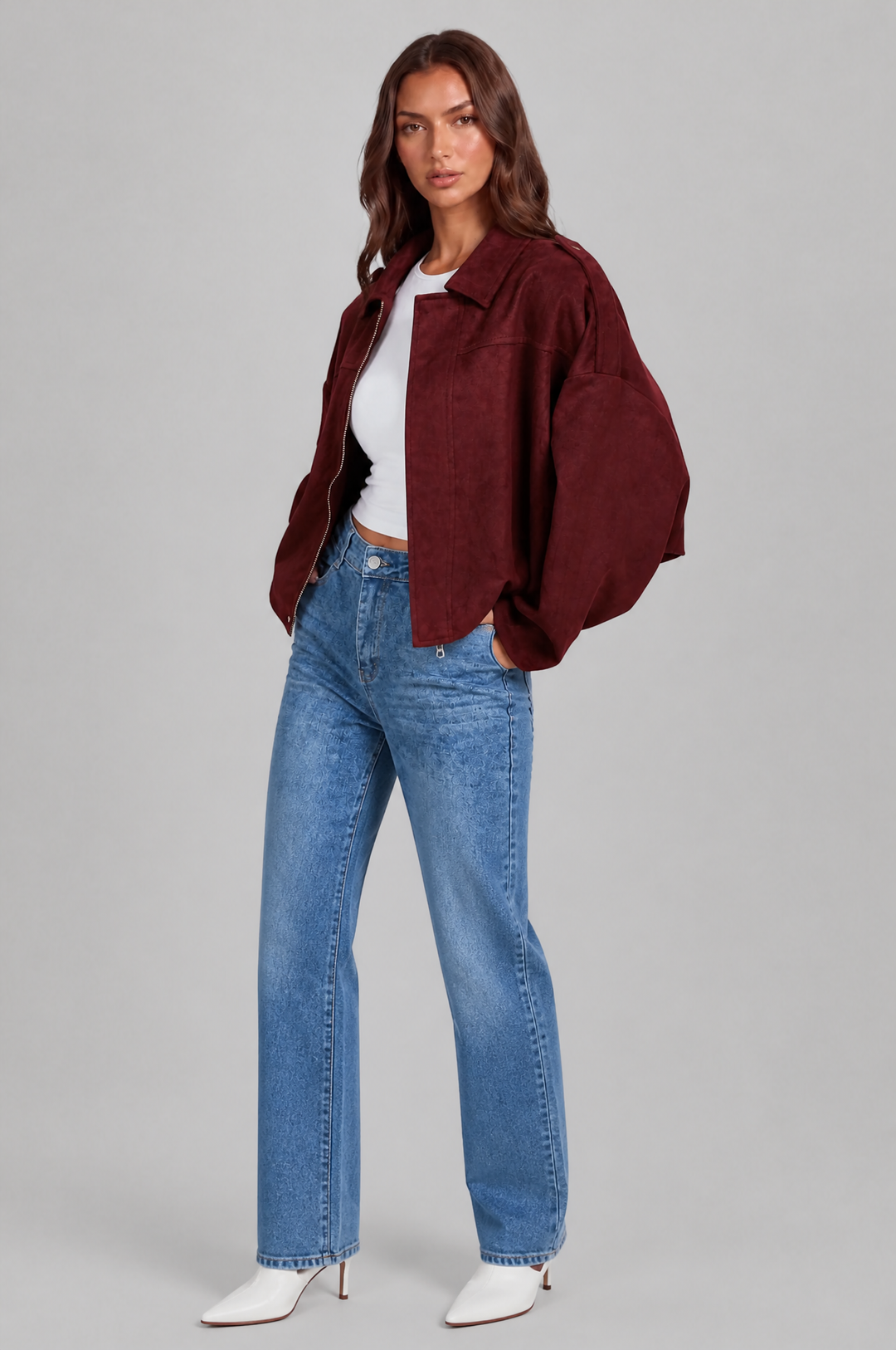 Cropped Oversized Suede Jacket - view 23