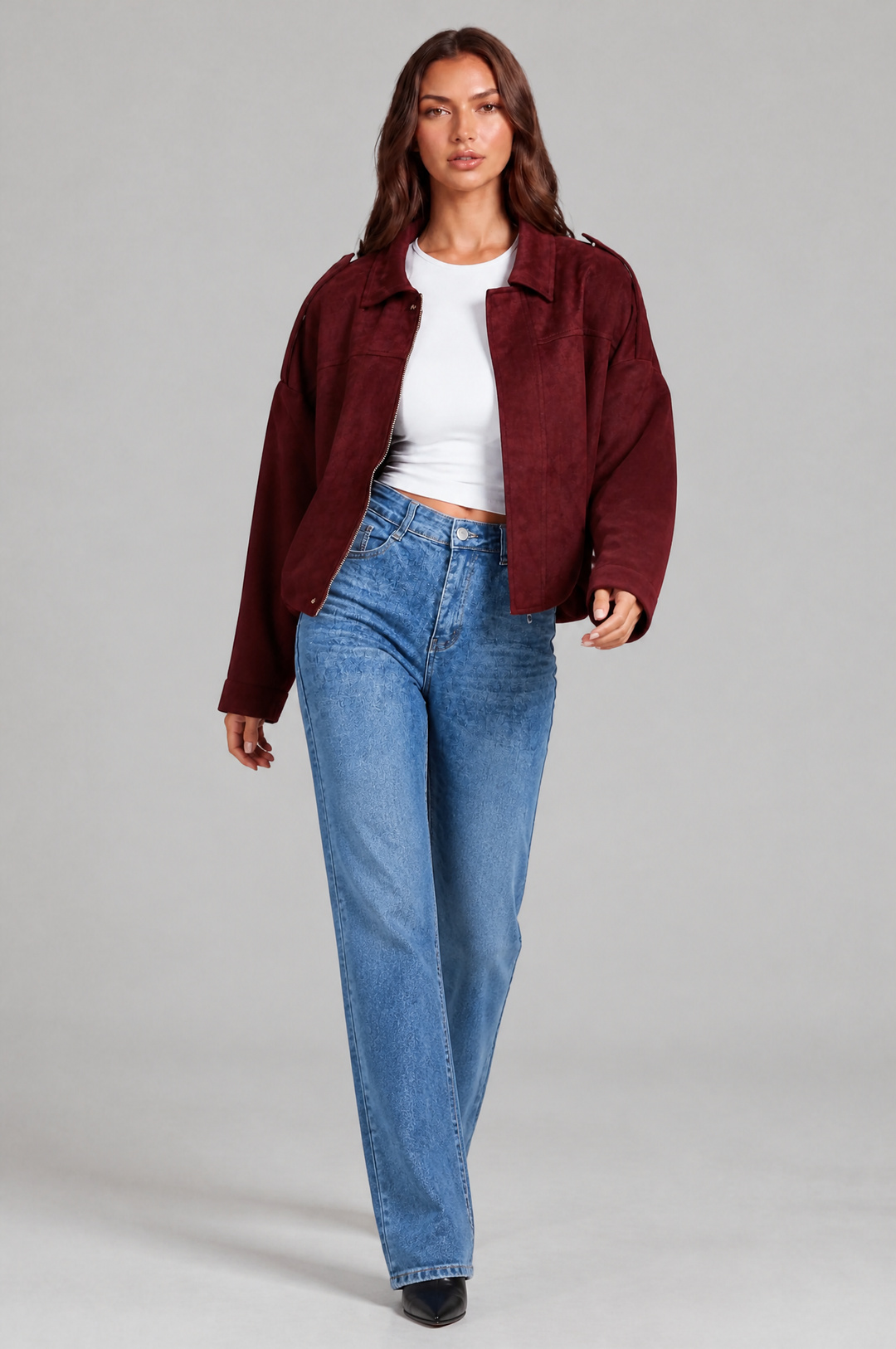 Cropped Oversized Suede Jacket - view 21