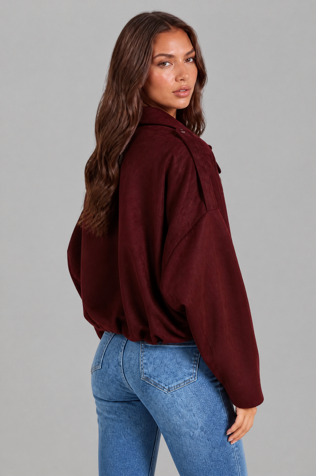 Cropped Oversized Suede Jacket - view 24
