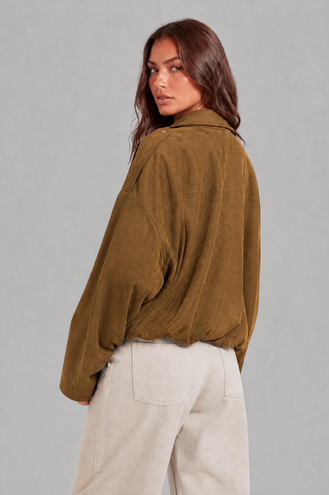 Cropped Oversized Suede Jacket - view 30