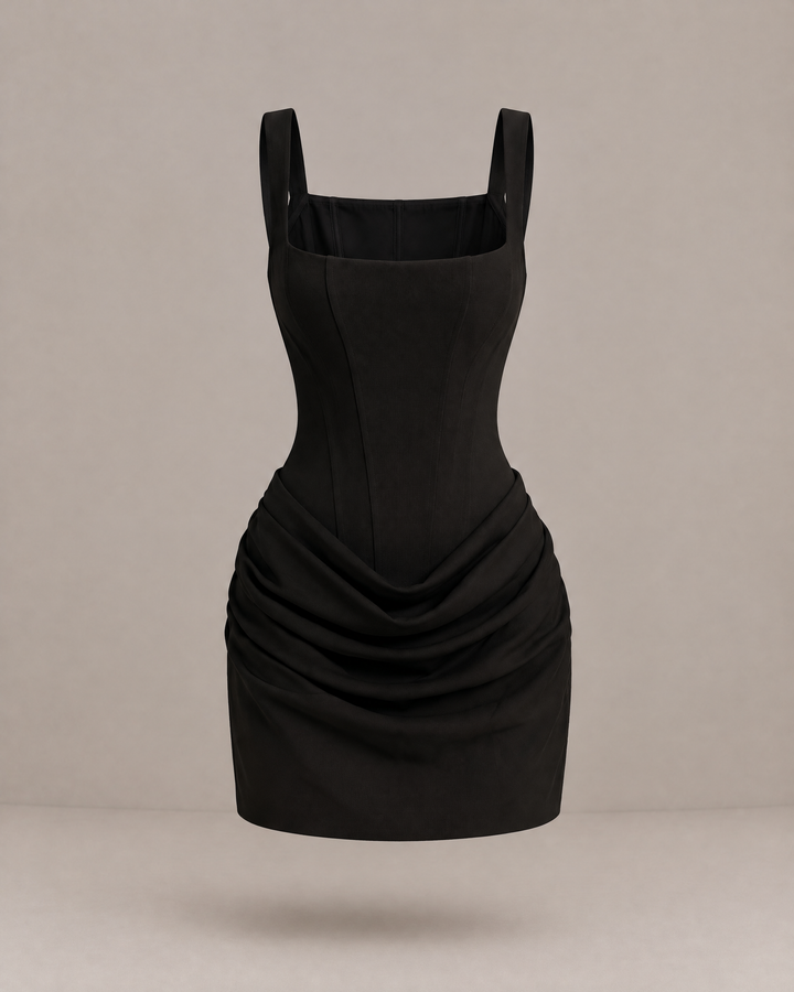 Square Neck Corset Mini Dress in Black – product view