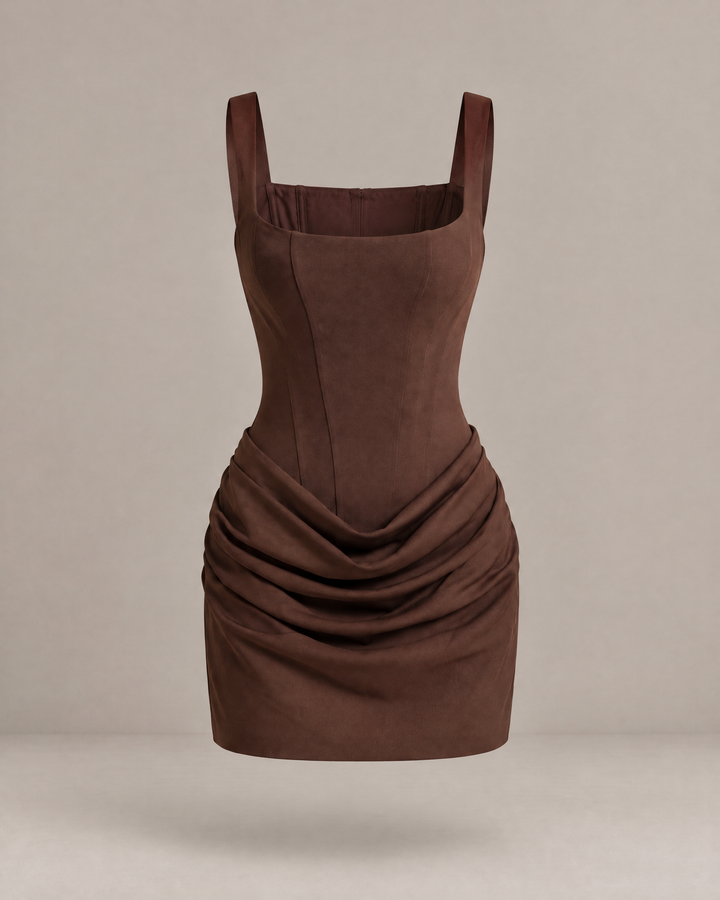 Square Neck Corset Mini Dress in Mocha – product view