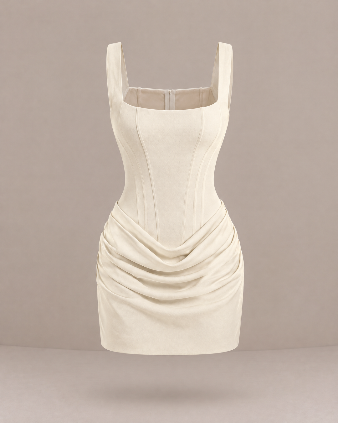 Square Neck Corset Mini Dress in Ivory – product view