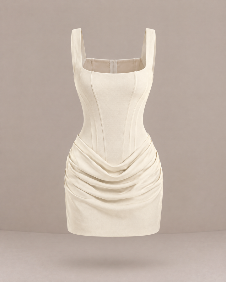 Square Neck Corset Mini Dress in Ivory – product view