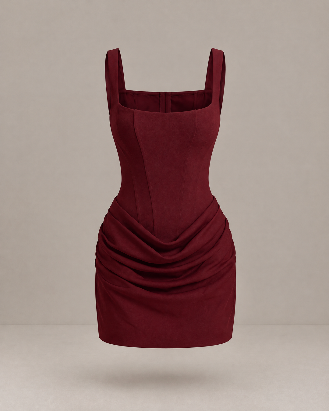 Square Neck Corset Mini Dress in Burgundy – product view
