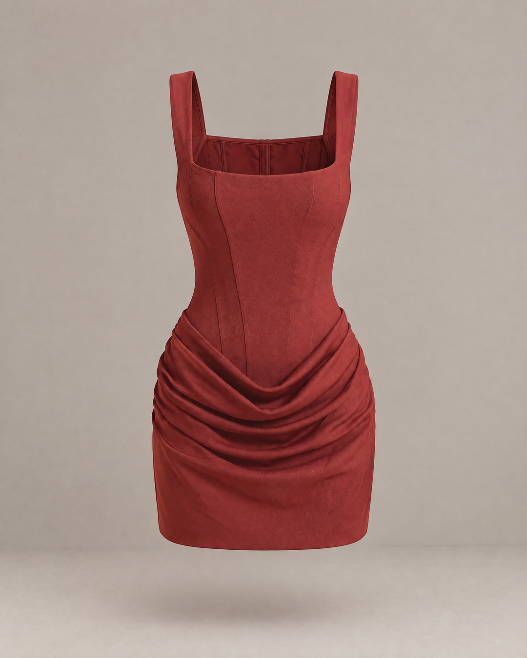 Square Neck Corset Mini Dress in Muted Red – product view