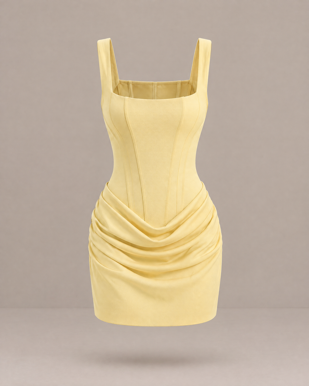 Square Neck Corset Mini Dress in Light Yellow – product view