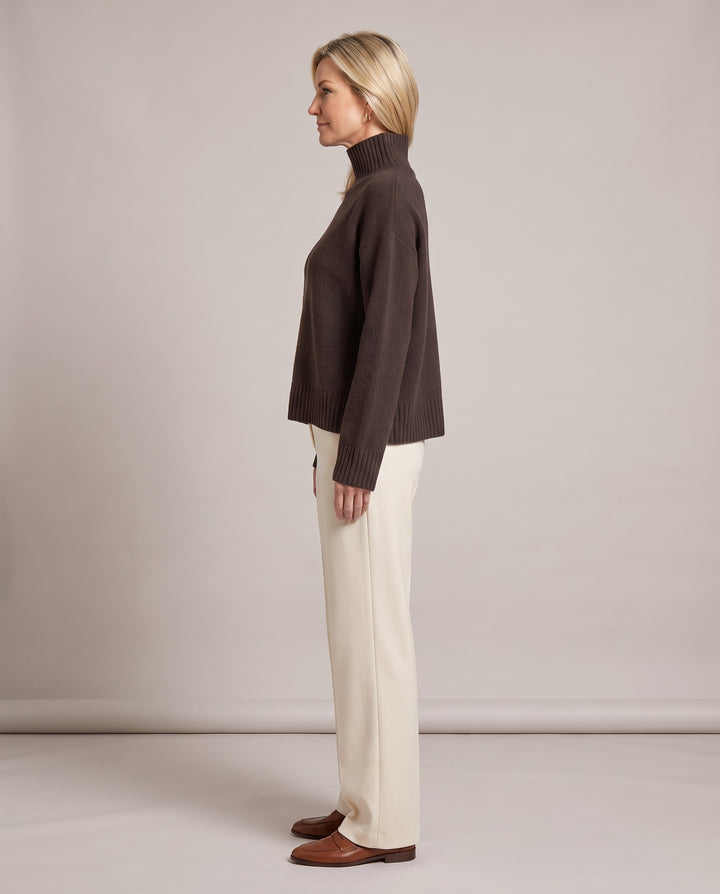 Brown Funnel Neck Oversized Knitted Jumper