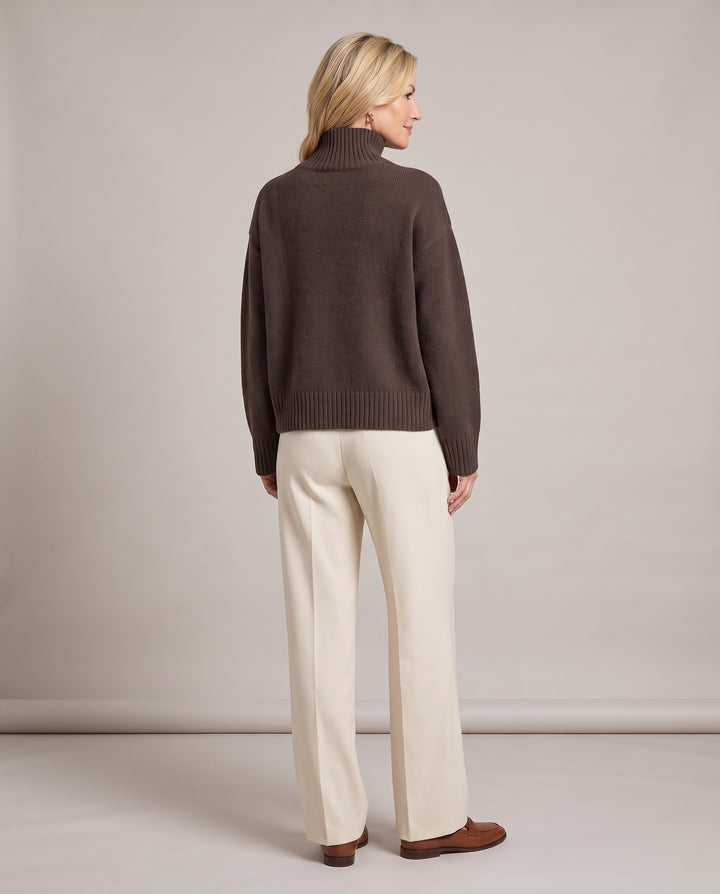 Brown Funnel Neck Oversized Knitted Jumper