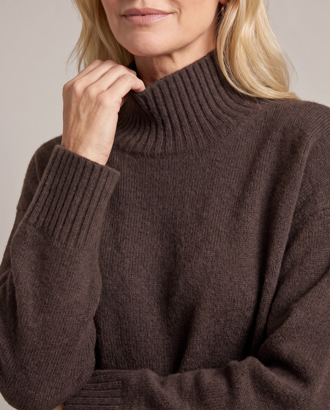 Brown Funnel Neck Oversized Knitted Jumper