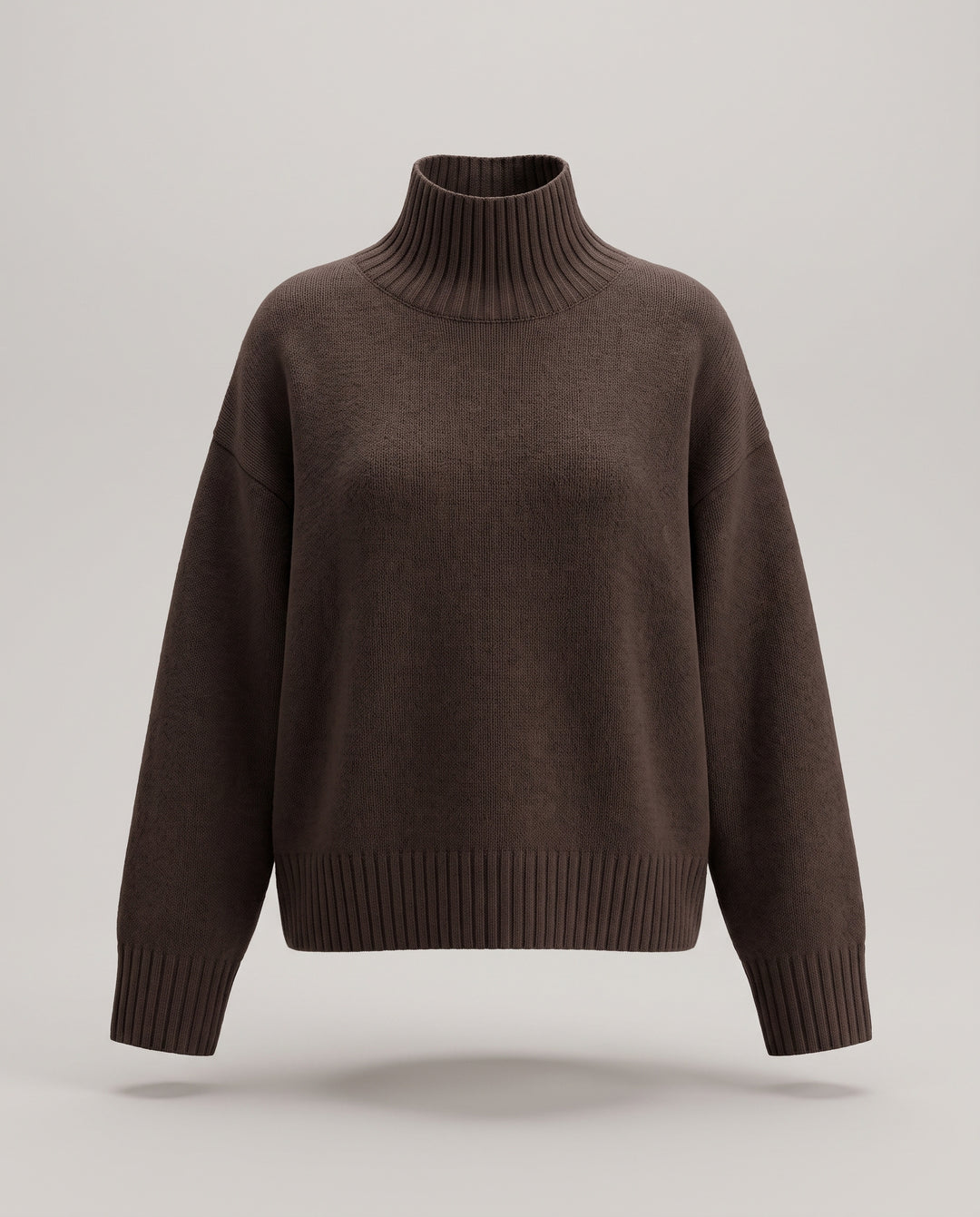 Brown Funnel Neck Oversized Knitted Jumper
