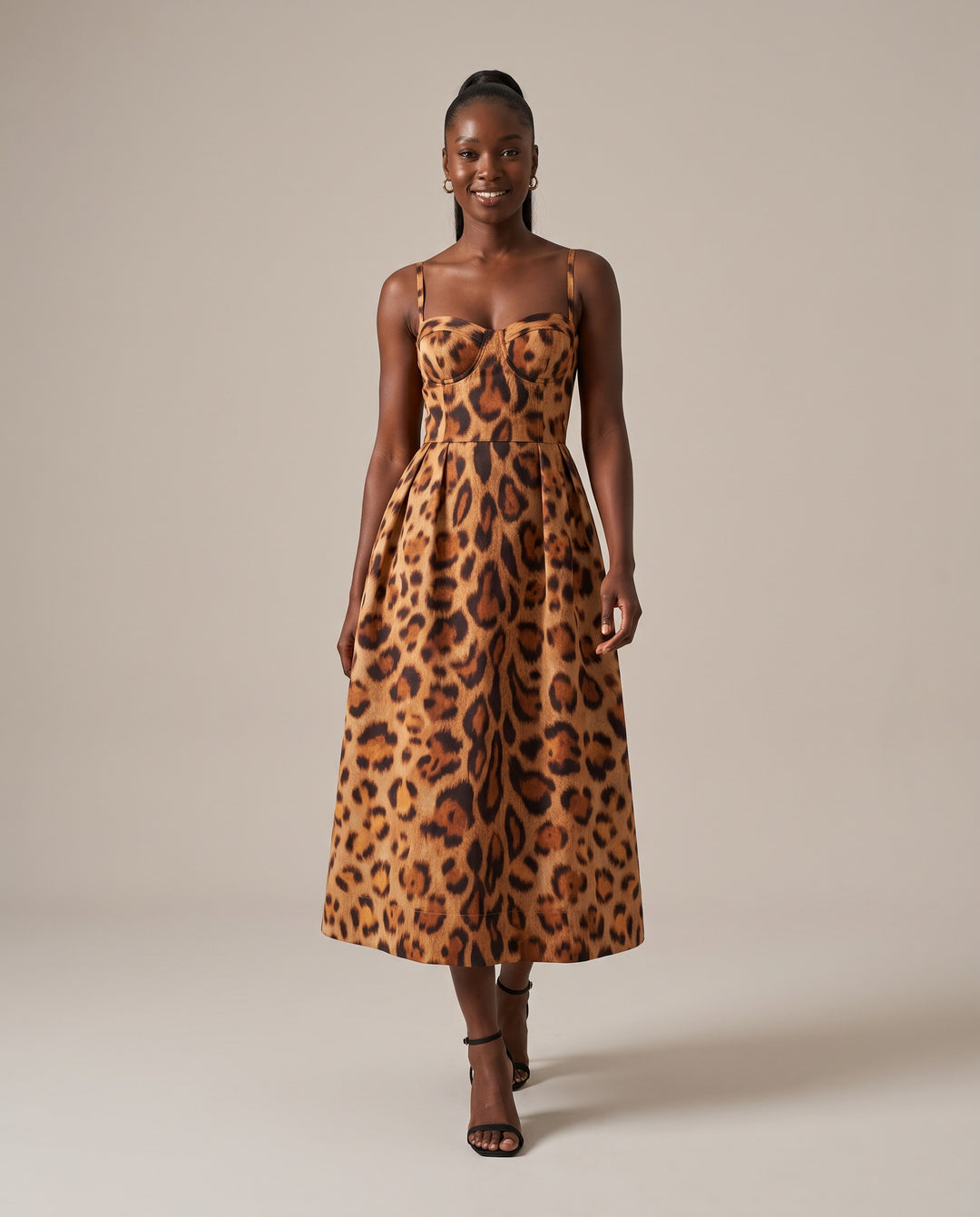 Leopard Print Bustier Midi Dress