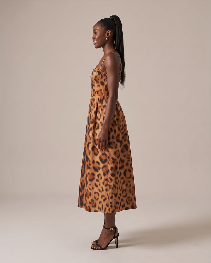 Leopard Print Bustier Midi Dress