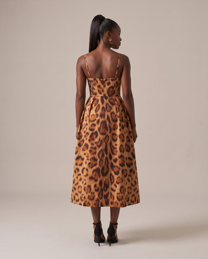Leopard Print Bustier Midi Dress
