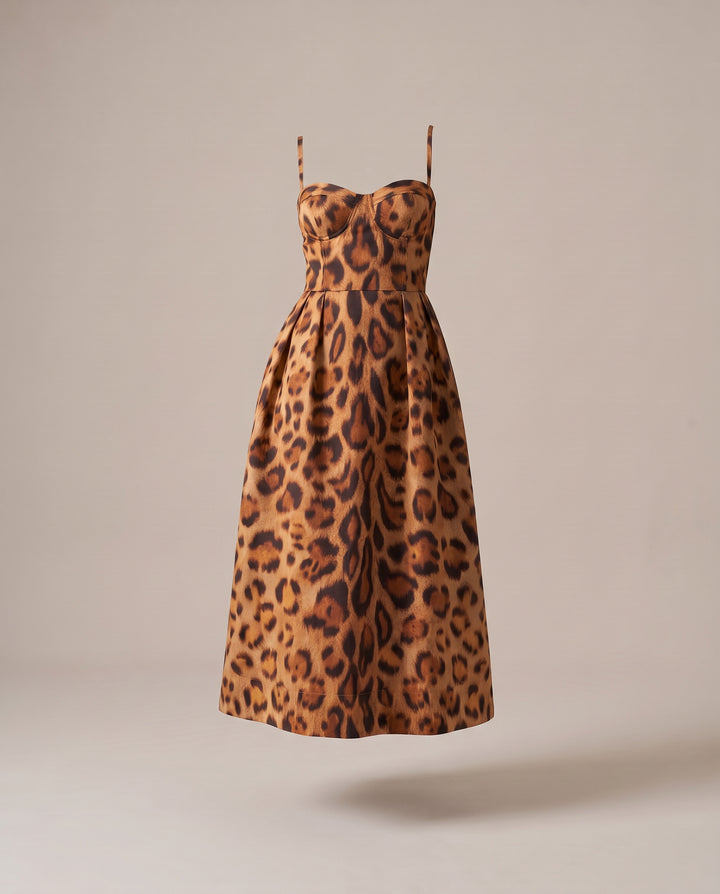 Leopard Print Bustier Midi Dress