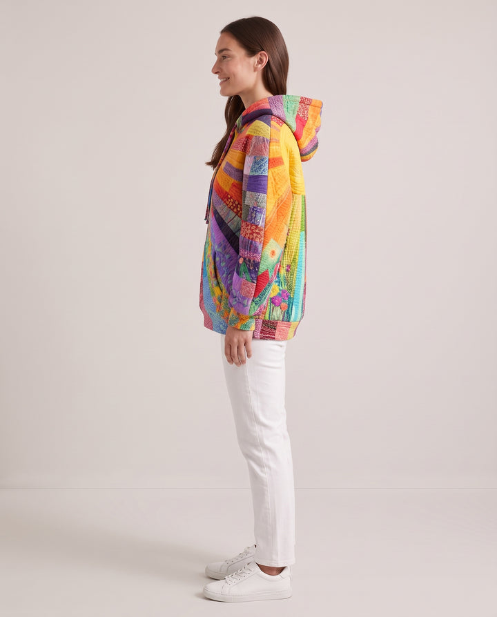 Multicolour Patchwork Hooded Sweater