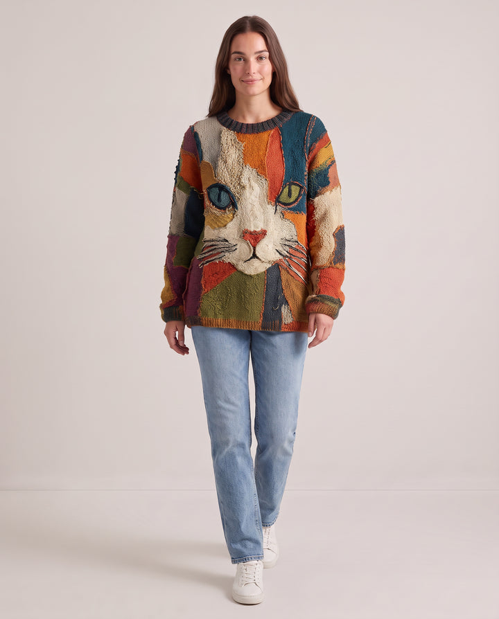 Patchwork Cat Print Sweater