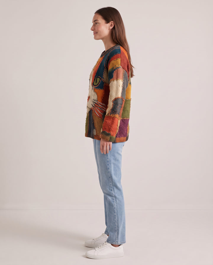 Patchwork Cat Print Sweater