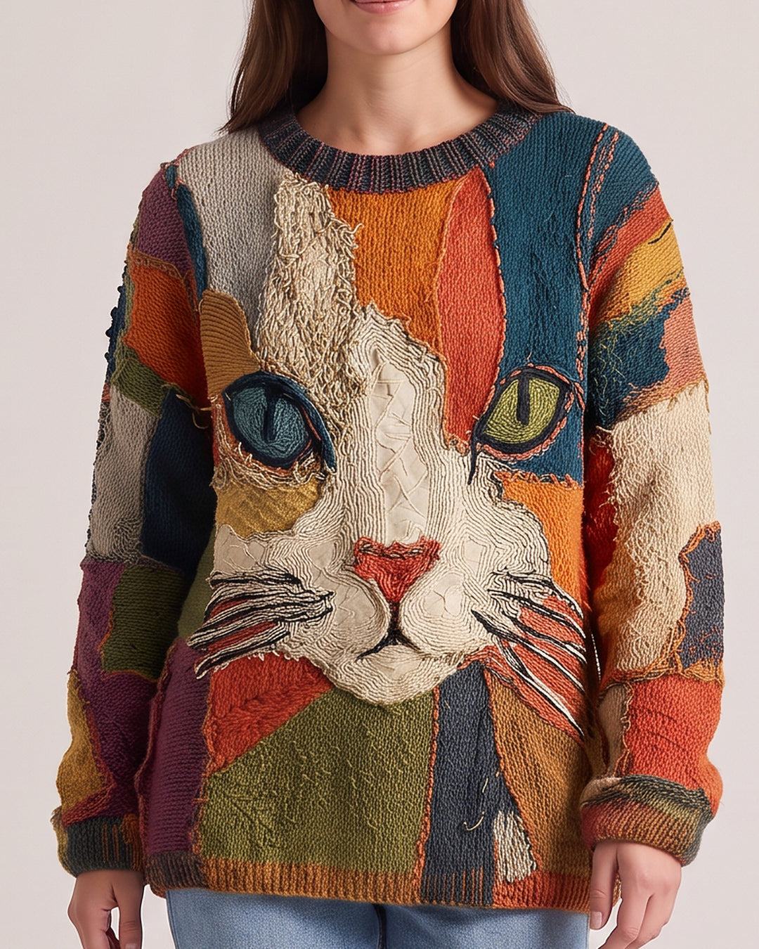 Patchwork Cat Print Sweater