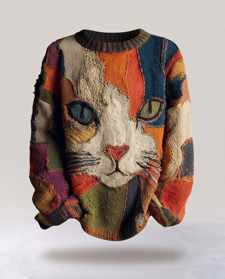 Patchwork Cat Print Sweater