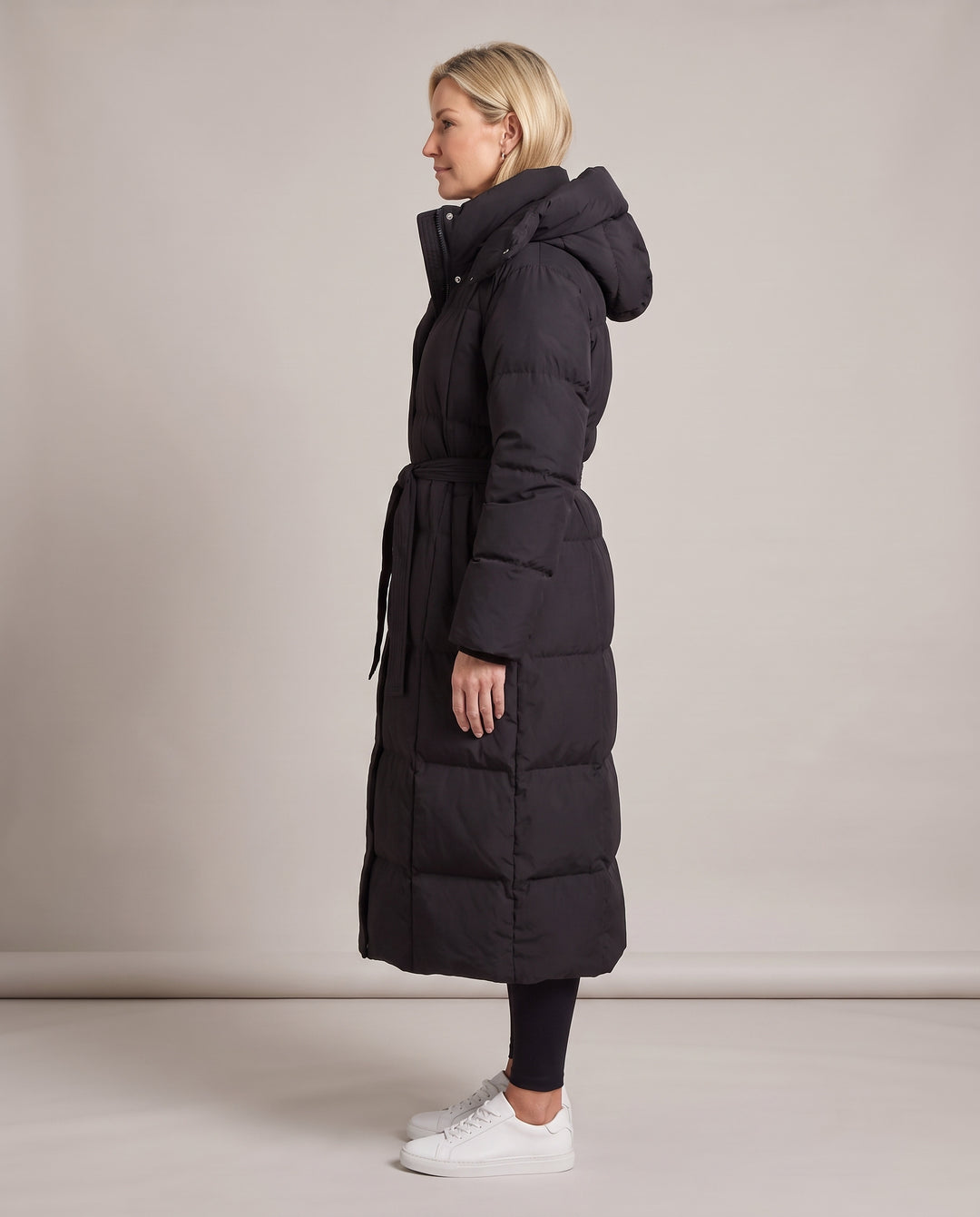 Longline Hooded Puffer Coat with Belt