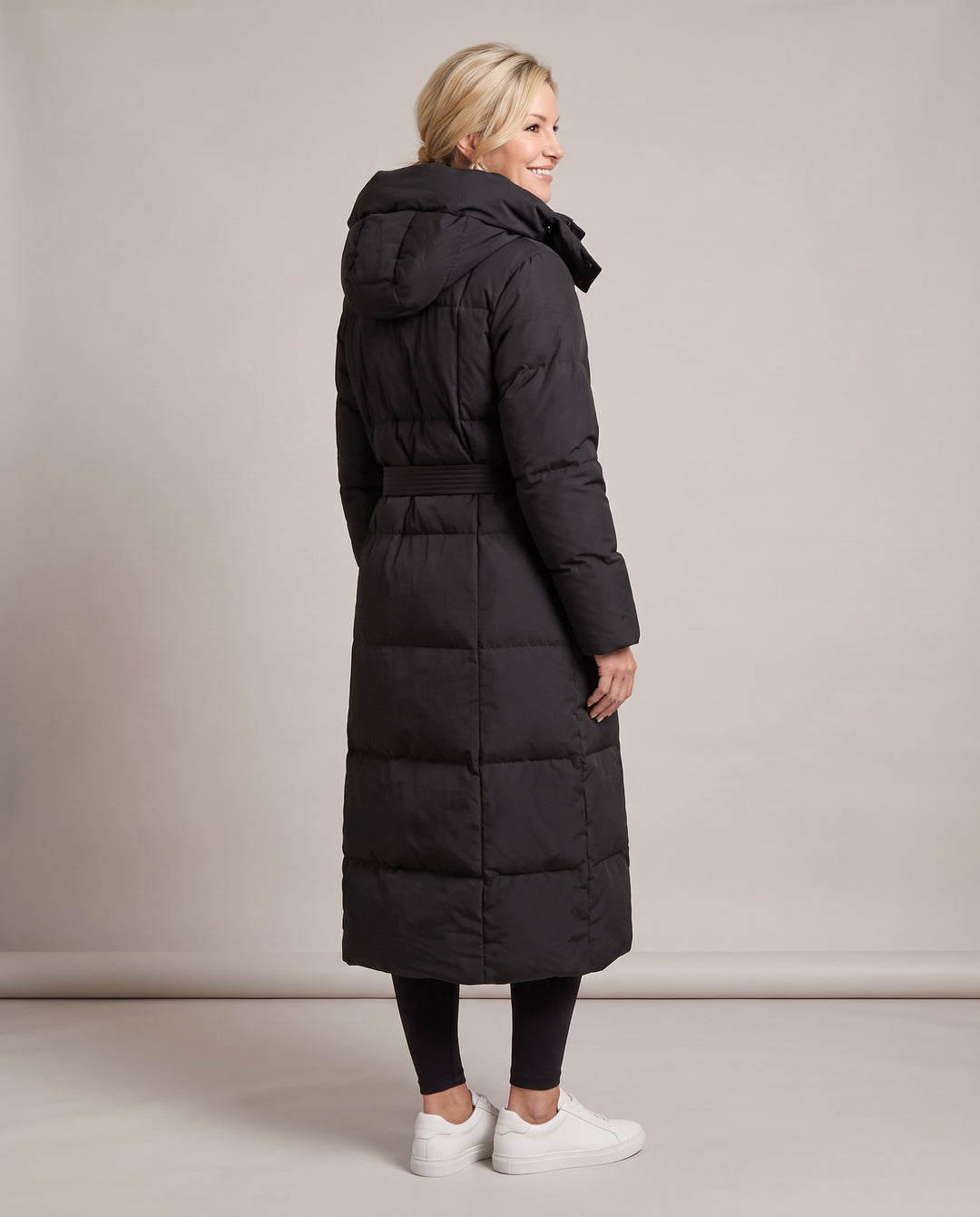 Longline Hooded Puffer Coat with Belt