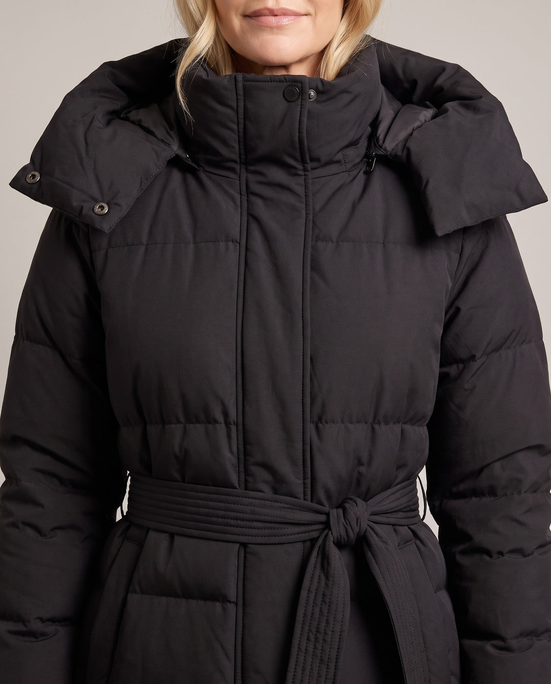 Longline Hooded Puffer Coat with Belt