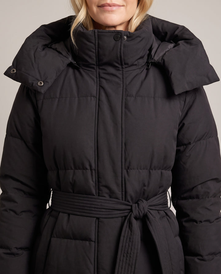 Longline Hooded Puffer Coat with Belt