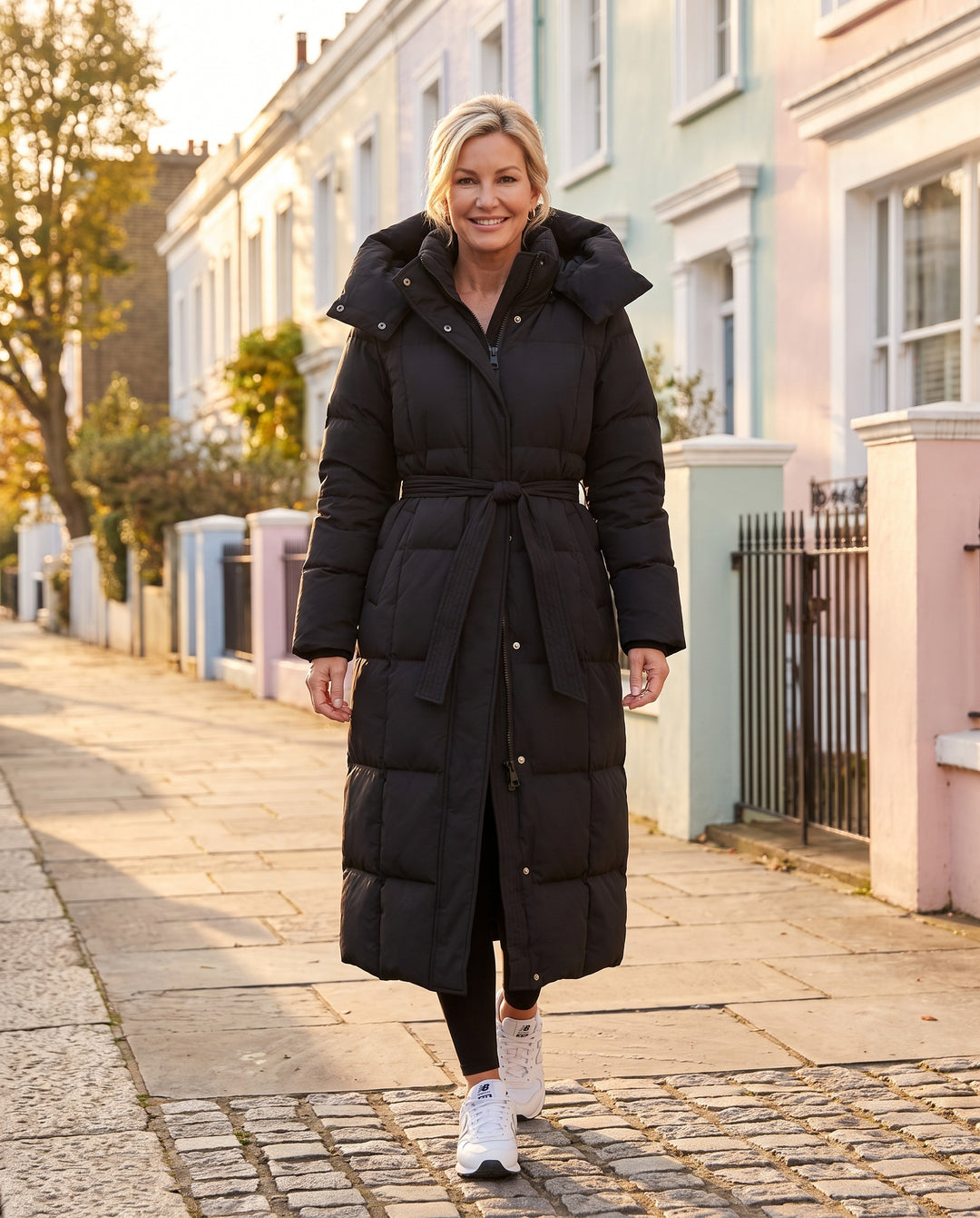 Longline Hooded Puffer Coat with Belt