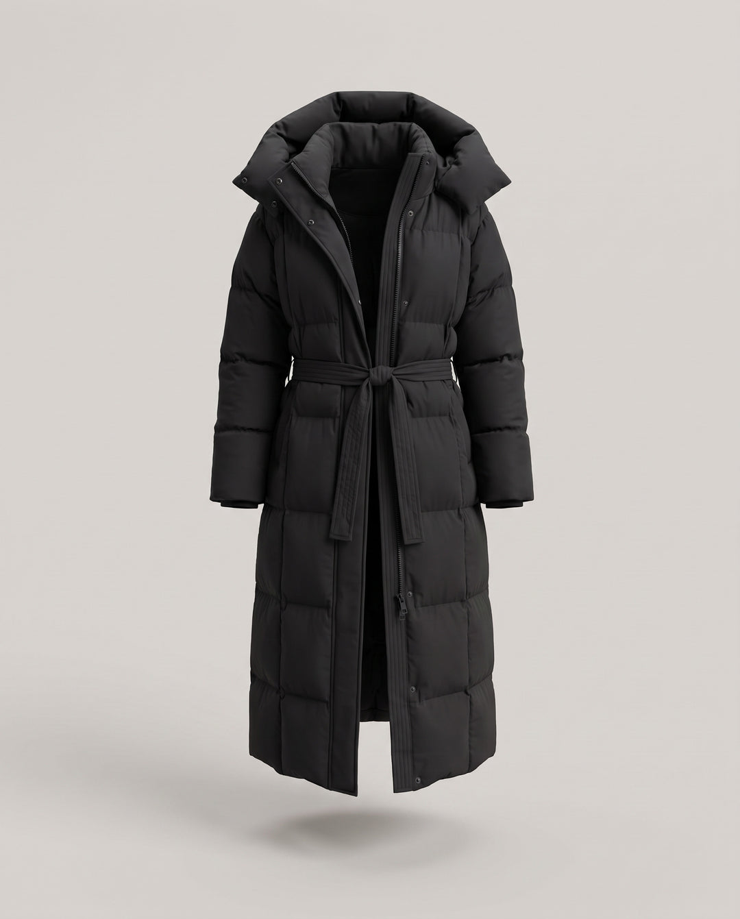Longline Hooded Puffer Coat with Belt
