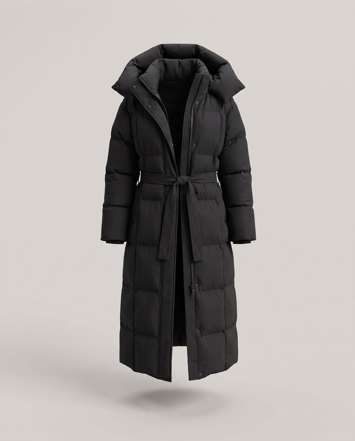 Longline Hooded Puffer Coat with Belt