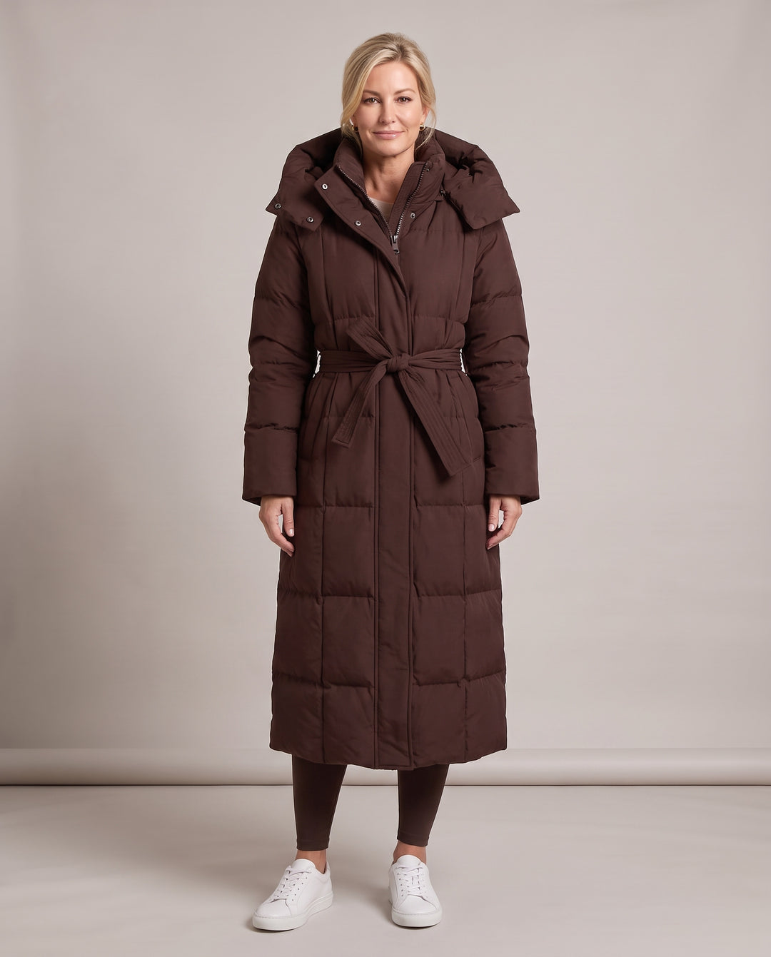 Longline Hooded Puffer Coat with Belt