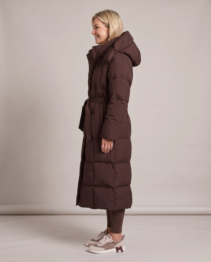 Longline Hooded Puffer Coat with Belt