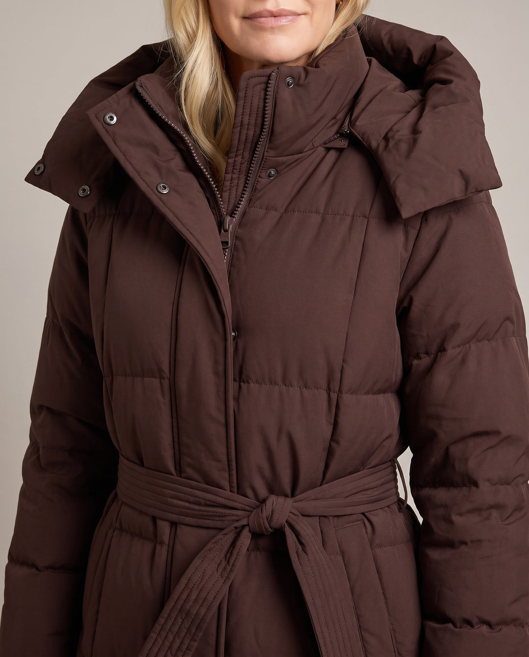 Longline Hooded Puffer Coat with Belt