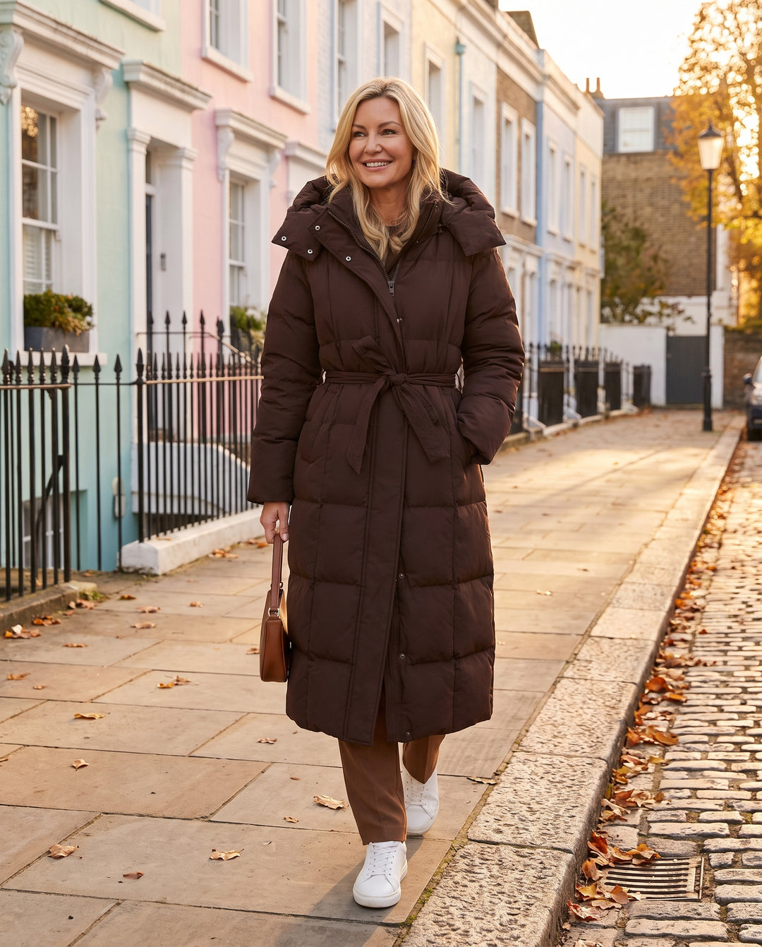 Longline Hooded Puffer Coat with Belt