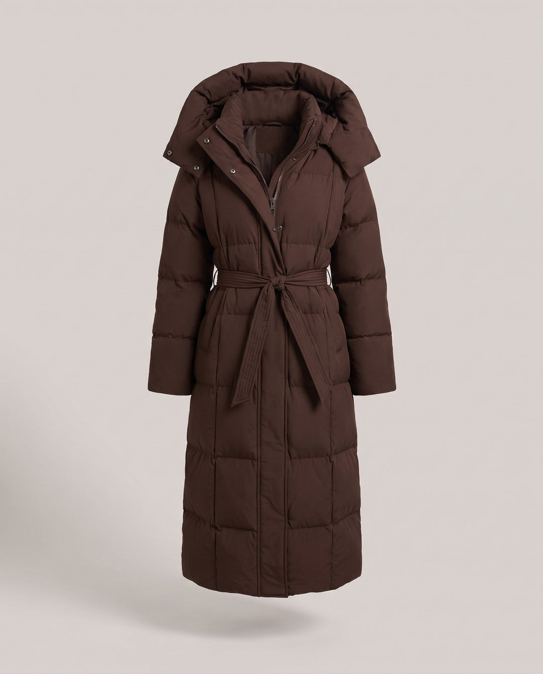 Longline Hooded Puffer Coat with Belt