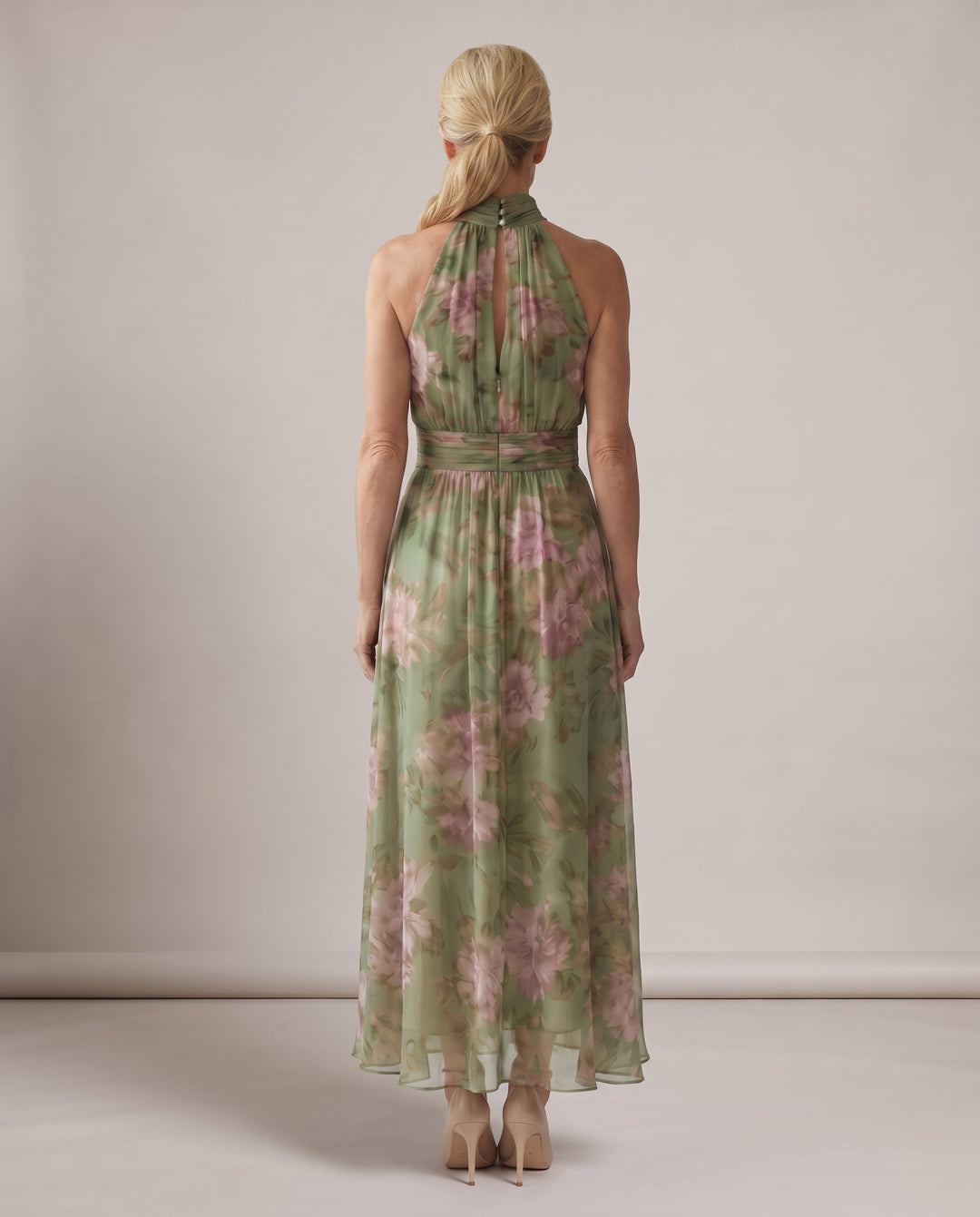 Sage Green Floral Halter Maxi Dress