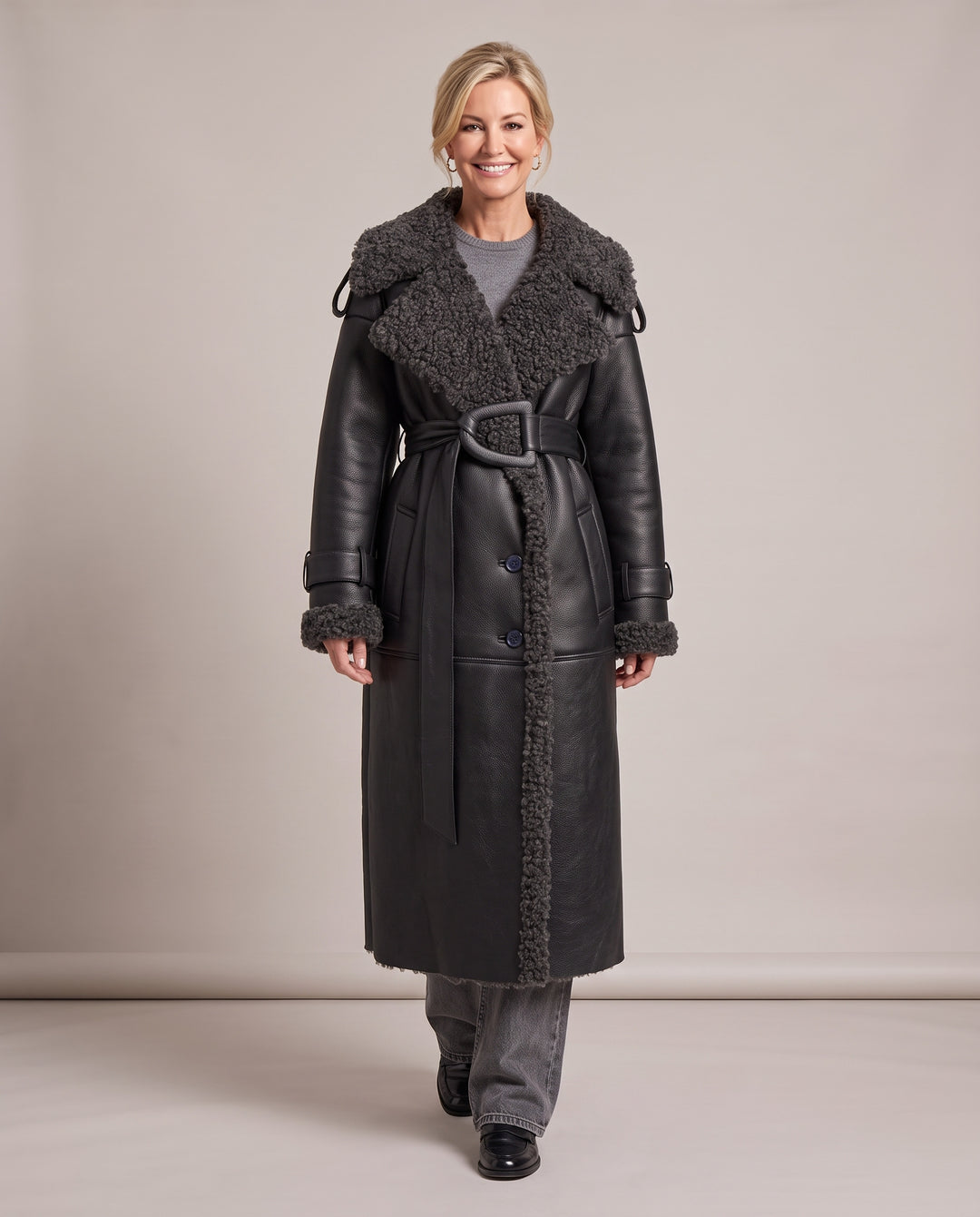 Black Faux Shearling Longline Coat