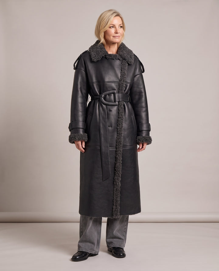 Black Faux Shearling Longline Coat