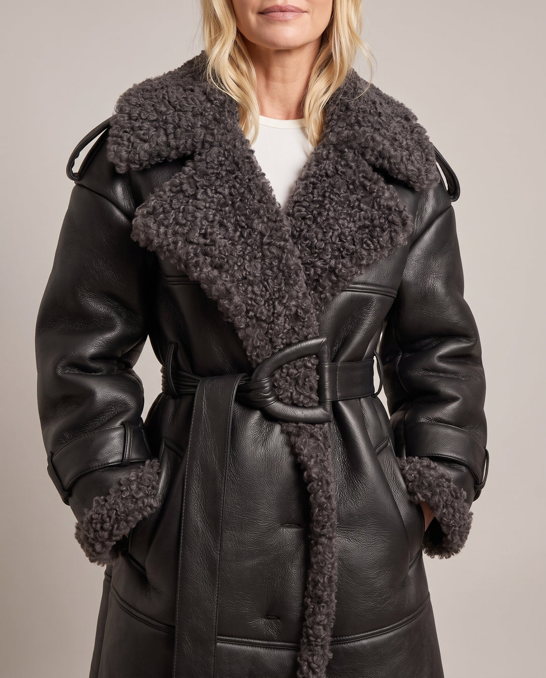 Black Faux Shearling Longline Coat