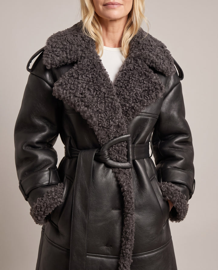 Black Faux Shearling Longline Coat