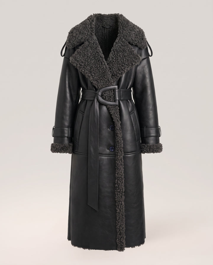 Black Faux Shearling Longline Coat