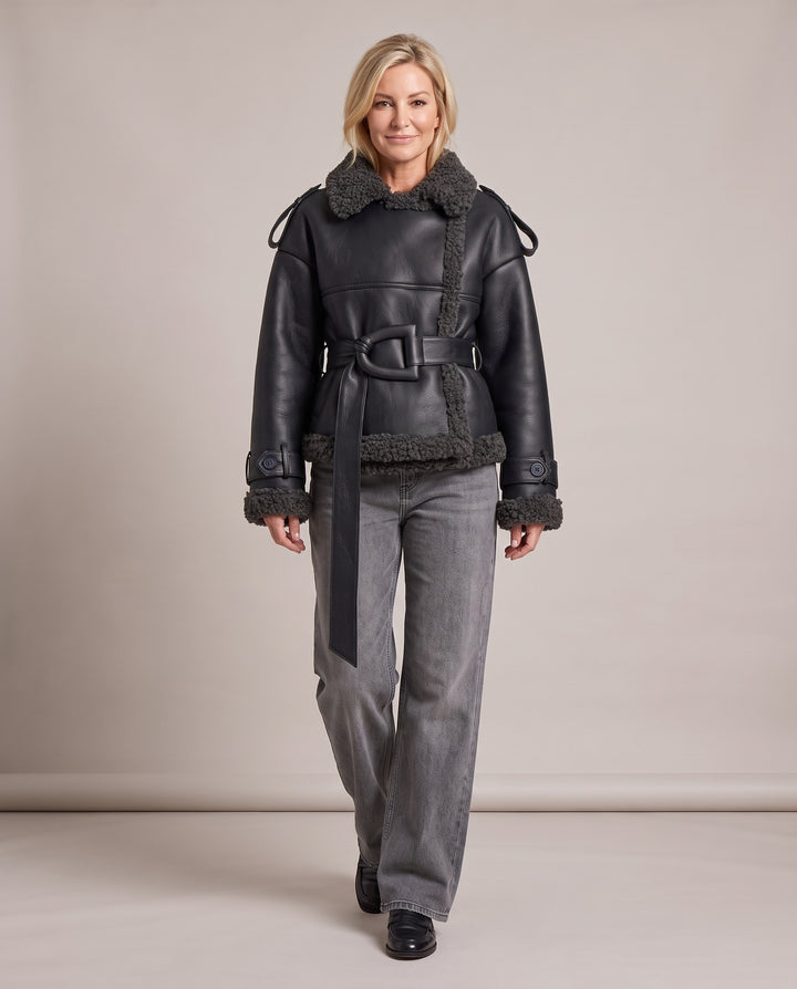 Black Faux Shearling Aviator Jacket