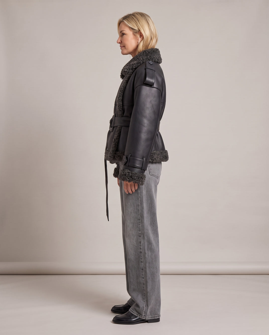 Black Faux Shearling Aviator Jacket